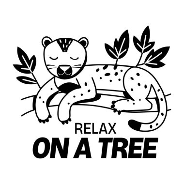 Jaguar ağaçta dinleniyor, kabartma etiketi 