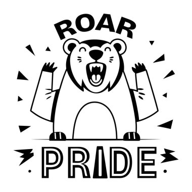 Kükreyen gurur metniyle kızgın bir ayıyı gösteren bir kabartma çıkartma. 