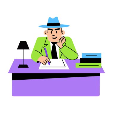 A flat illustration of detective decoding a secret message  clipart