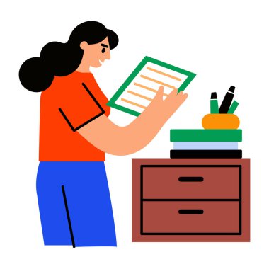 Ev işlerini düzenleyen kadın, düz simge. 