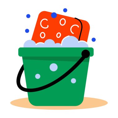 Sıvı sabun dolu temizlik kovası, düz simge 