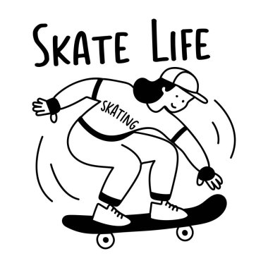 Paten hayatı tipografisi olan bir paten karakteri etiketi.