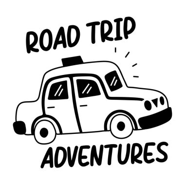 Yolculuk macerası tipografisi olan seyahat arabasının kabartma etiketi. 