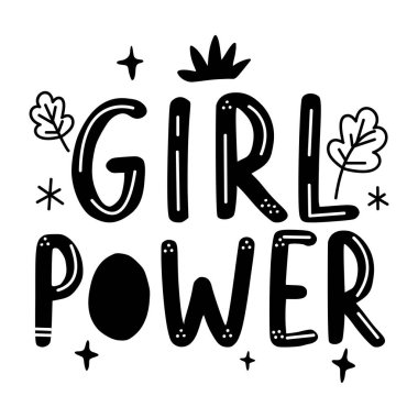 Kız güç tipografisi etiketi kabartma biçiminde 