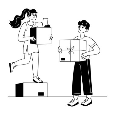 Eve taşınan iki karakterin kabartma çizimi 