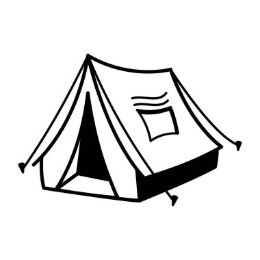 Kamp çadırının el çizimi bir simgesi. 