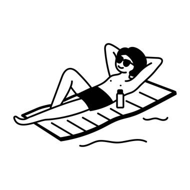 Güneşlenen bir karakter, karalama stili simgesi