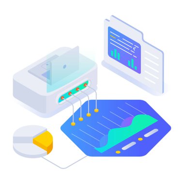 Veri analizli vektör izometrik simgeler.