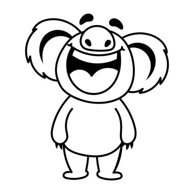 Komik koala karakteri gülüyor. Siyah ve beyaz vektör çizimi  