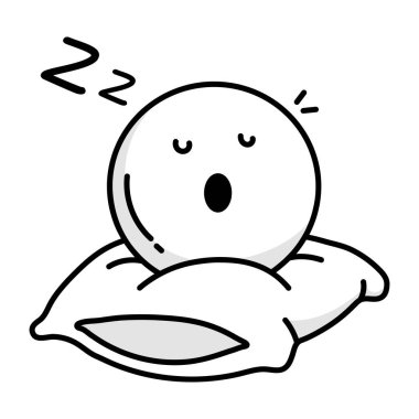 Yastıktaki kesilen çizgi film karakterinin vektör çizimi