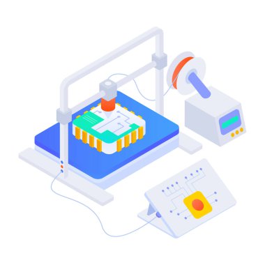 ai hizmeti ve 3d yazdırma kavramının izometrik vektör simgesi