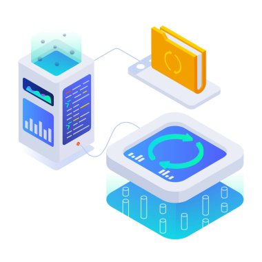 sunucu merkezi izometrik vektör çizimi