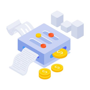 Para, para, para, sikke, iş ve finans içeren vektör izometrik simgesi