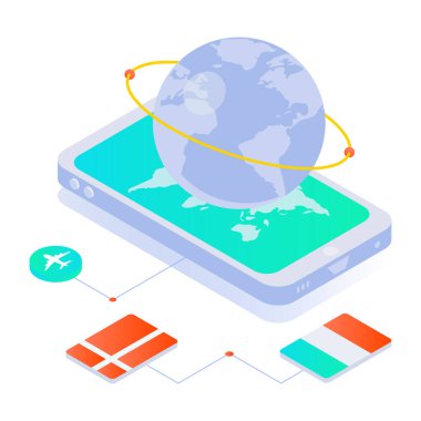 cep telefonu dünya küresi, vektör illüstrasyonu