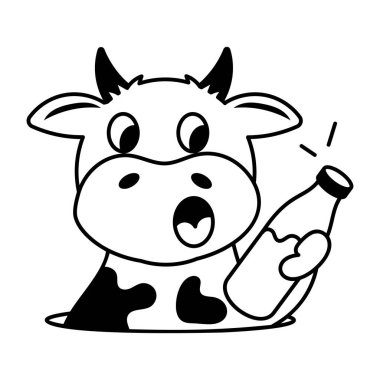 İnek sütlü çizgi film ikonu vektör çizimi 