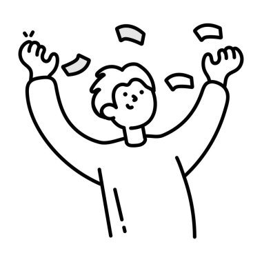 Çizgi film çizen bir adam havaya para atıyor.