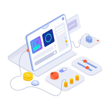 İş konseptinin izometrik vektör çizimi. 