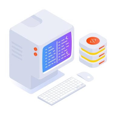 veri merkezi vektör illüstrasyonu, izometrik bilgisayar sunucusu