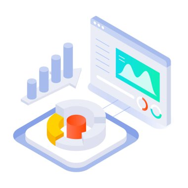 Veri analizi, analiz ikonu. Veri analizi ile bilgisayarın vektör illüstrasyonu. Veri analizi, veri istatistikleri, analitik. analizler.