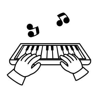 Piyano vektör illüstrasyon tasarımında oynayan eller