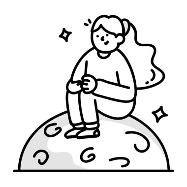 Dünya gezegeninde oturan kız, vektör çizimi tasarımı