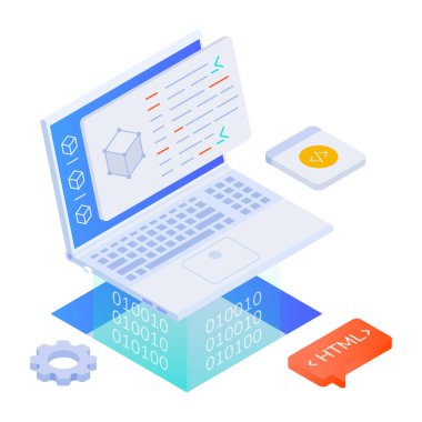izometrik dizüstü, html simge vektör illüstrasyon tasarımı