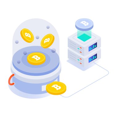 Bitcoin kripto para birimi kavramı. izometrik vektör çizimi