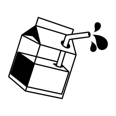 El çizimi süt paketi karton çizimi ve saman içmek