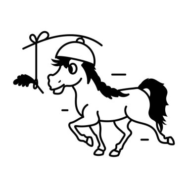Siyah şapkalı ve yiyecekli bir atın vektör çizimi. 