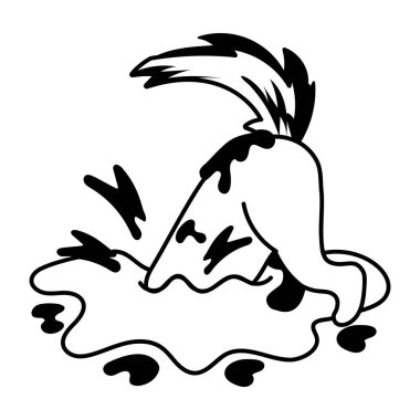 Beyaz arka planda toprağı eşeleyen komik çizgi film karakteri. Boyama kitabı için siyah beyaz illüstrasyon 