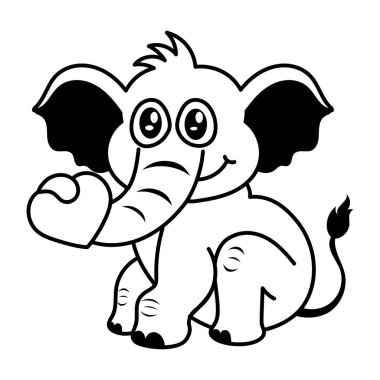 karikatür sevimli hayvan fil kalbi tutuyor. 