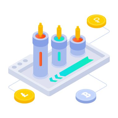Bitcoin şifreleme izometrik simgesi, para birimi konsepti