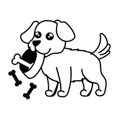 Kemik vektör illüstrasyonlu köpek