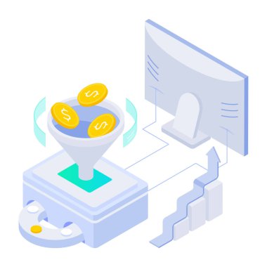 vektör izometrik para ve nakit ikonu. dijital para birimi.