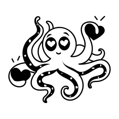 ahtapot kalp simgesi tutuyor, basit vektör illüstrasyonu