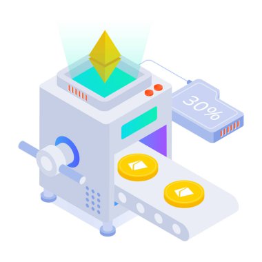 ethereum madencilik konsepti. izometrik vektör çizimi.
