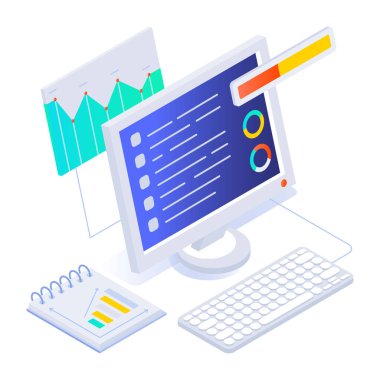 İş konseptinin izometrik 3d tasarım çizimi