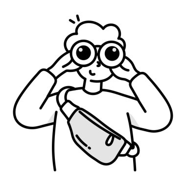 Beyaz arkaplanda dürbünü olan adam, illüstrasyon 