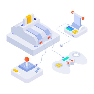 Gamepad, tablet ve uzaktan kontrolün izometrik vektör çizimi.