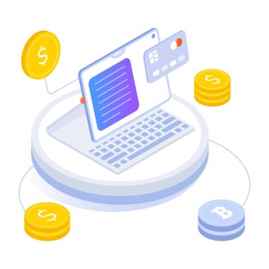 çevrimiçi ödeme izometrik simgesi 3d oluşturma