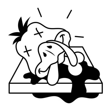 Çizgi film hindi kafası kesim tahtasında. Siyah ve beyaz vektör çizimi  