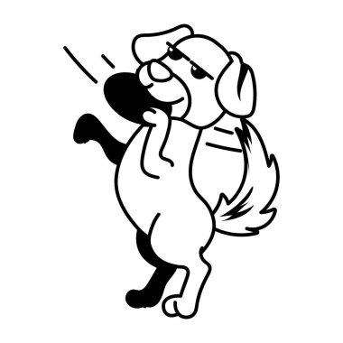 Beyaz arka planda oynayan sevimli komik köpeğin çizgi film çizimi    