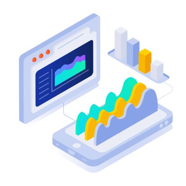 İş grafiği ve bilgisayarın izometrik vektör çizimi