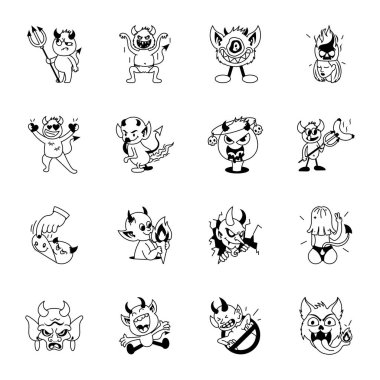 Cadılar Bayramı şeytan vektör illüstrasyonunun farklı karakterleri