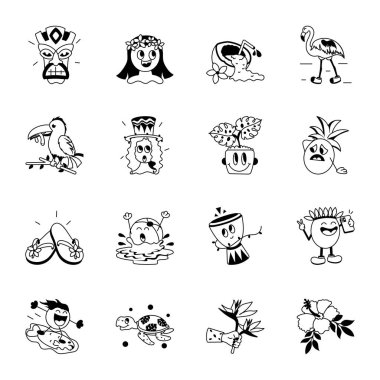 Tatil ikonlarının karalama stili seti, vektör illüstrasyonu