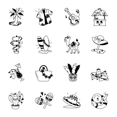 Tatil ikonlarının karalama stili seti, vektör illüstrasyonu