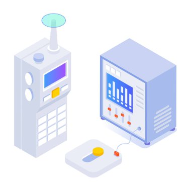 Beyaz arkaplan üzerindeki kontrol odası bileşimi, vektör illüstrasyonu