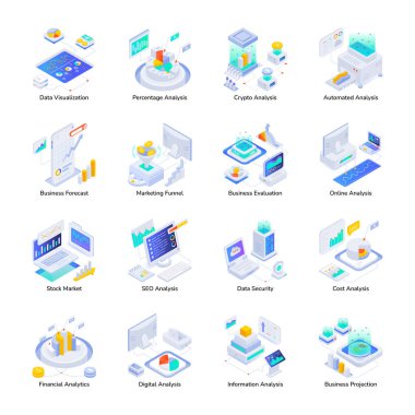 Alet ve bilgisayarların 3 boyutlu izometrik dizayn simgeleri 