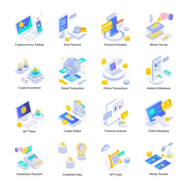 izometrik iş simgeleri kümesi.