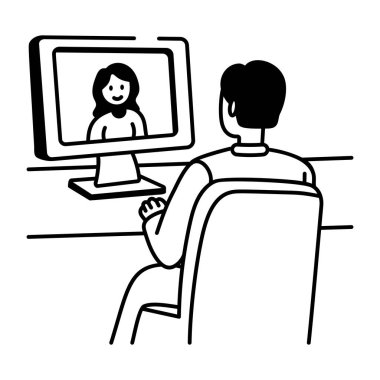 Video çağrısı yapan bir karakter, doodle biçimi simgesi 